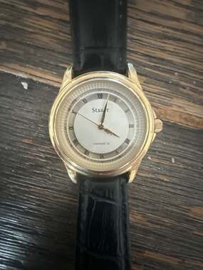 Stauer Vintage ’24 Gold-Finished Watch with Black Leather Band